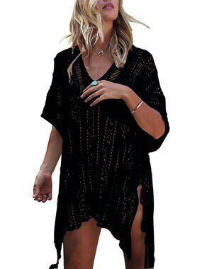 〽️Women Black Crochet Cover up Summer Swimsuit Bikini Swimwear Beach